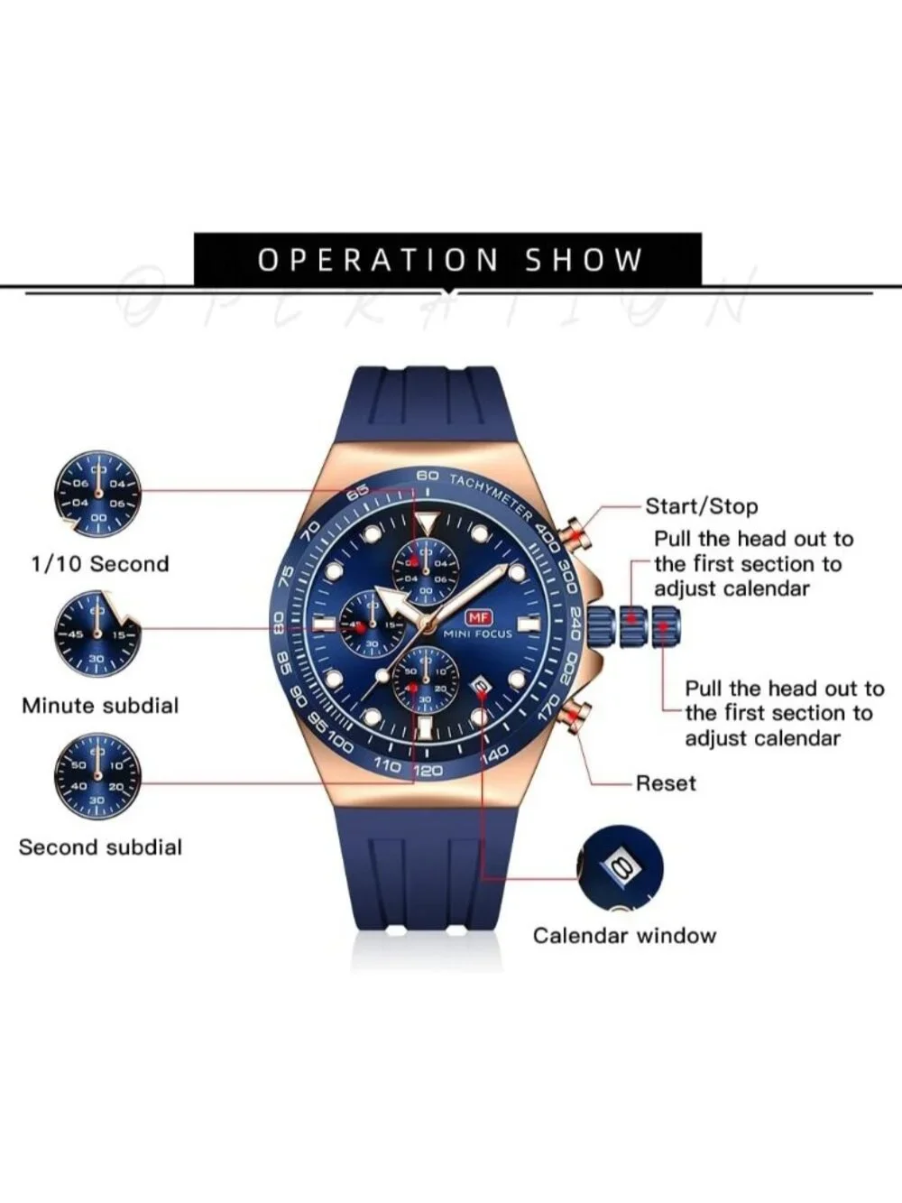 Men's Blue Rose Gold Analog Waterproof Chronograph Classic Stylish Casual Watch